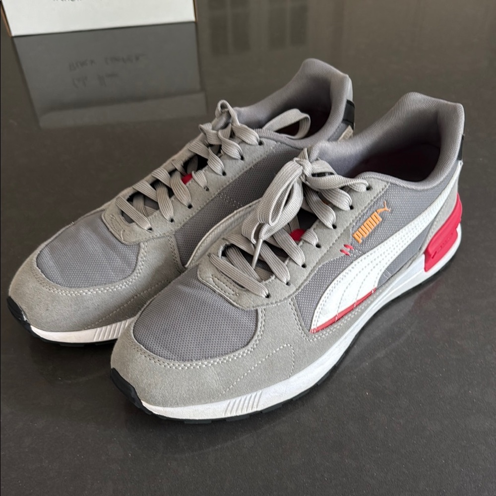 Puma Gray and Red Sneakers Retro Design
